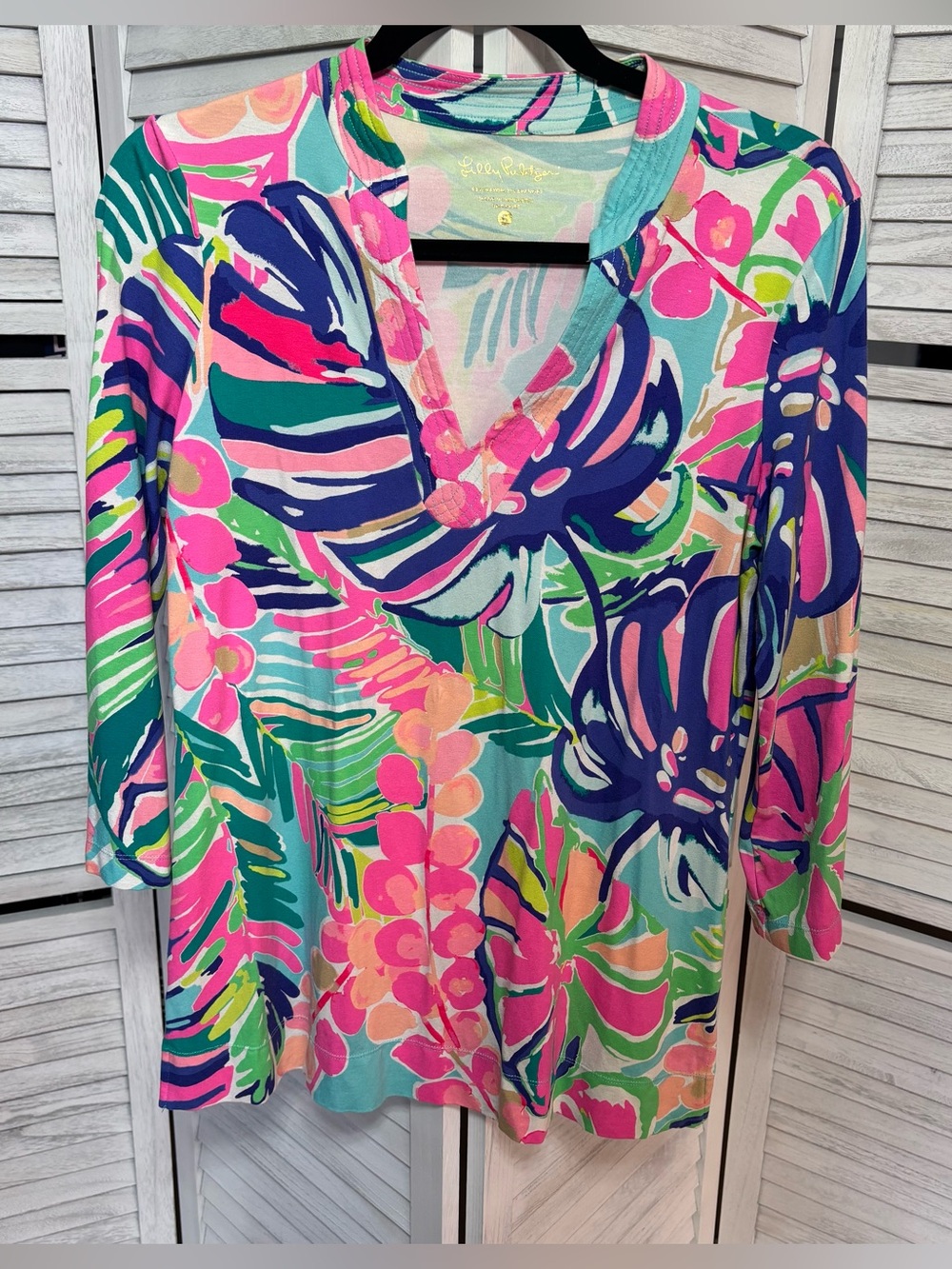 Lilly Pulitzer Tropical Floral V-Neck Tunic Top Small